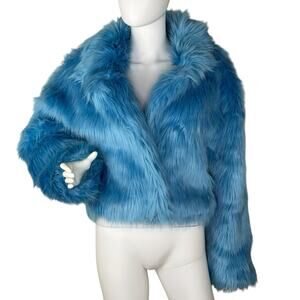 Rehab Lab Faux Fur Jacket Punk Rave Glam Electric Blue Sz M L